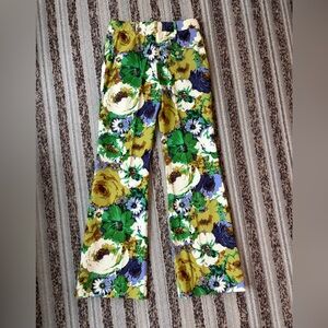 Blumarine Floral Wide-Leg Jeans in Green, Yellow, Blue, White